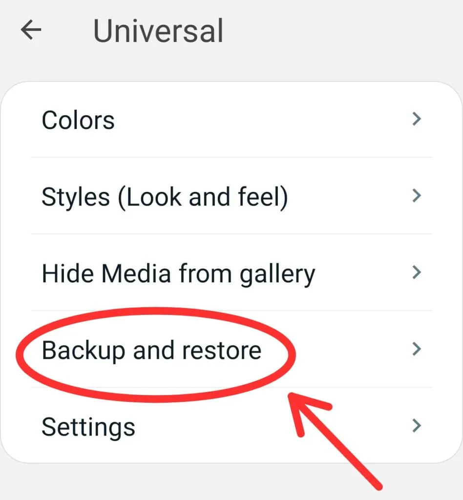 Open backup and restore option